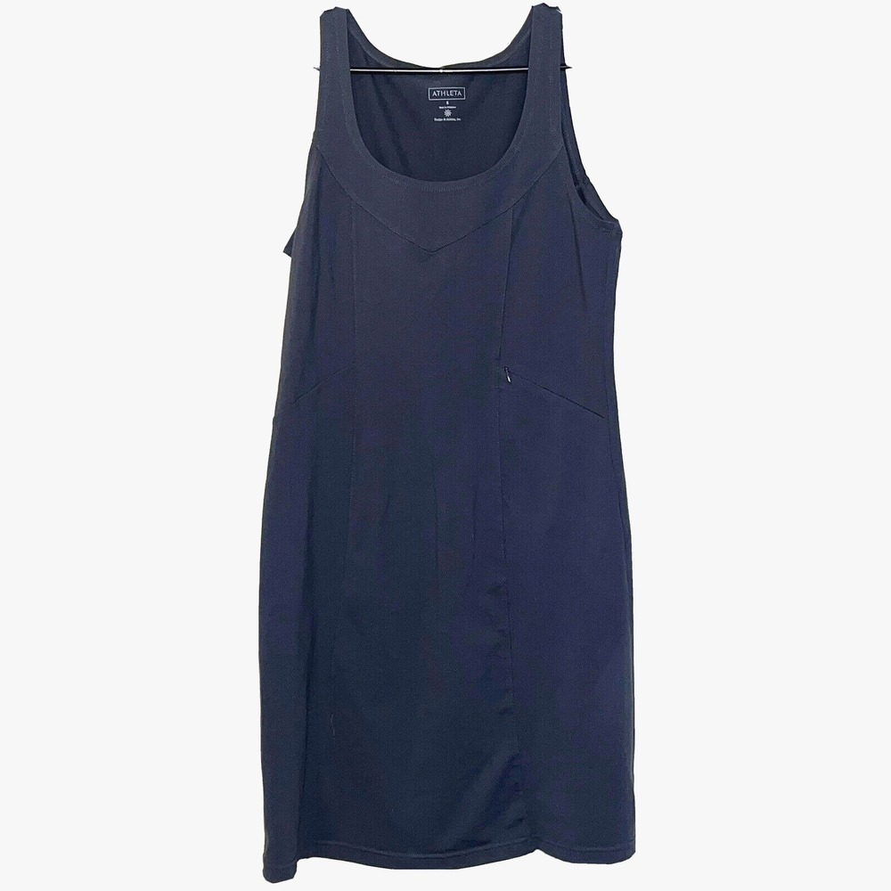 Athleta Tennis Tank Dress XS Gray Athletic Zip Pocket Mini Length Supplex Nylon